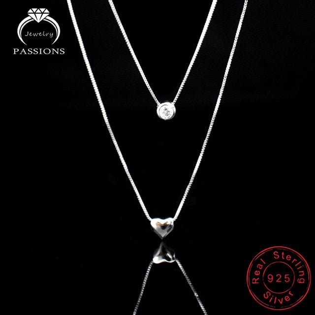 925 Sterling Silver Double Layers Collarbone Necklace For Women