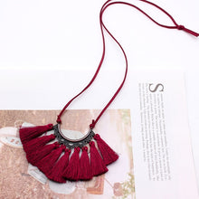 Load image into Gallery viewer, Vintage Long Leather Rope Chain Boho Tassel Pendant Necklace