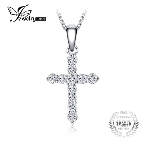 925 Sterling Silver Cubic Zirconia Cross Pendant Necklaces