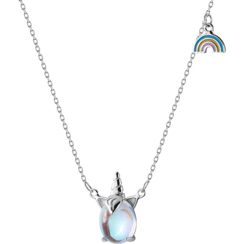 925 Sterling Silver Rainbow Unicorn Pendant Short Choker Necklace